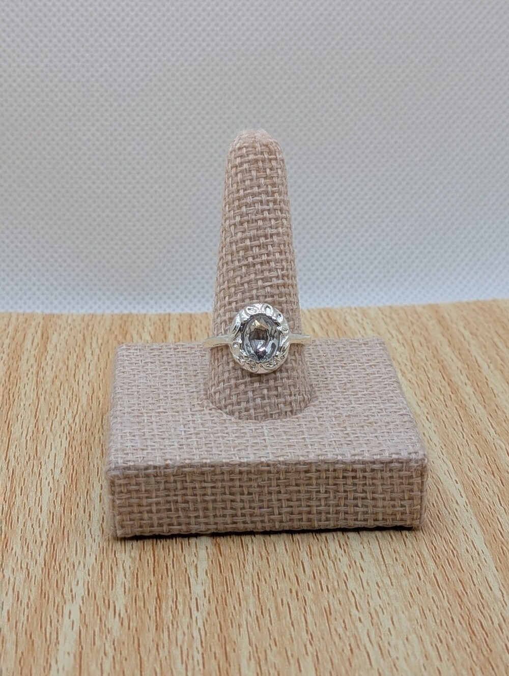 Ornate Silver Tone Oval Cut Fashion Ring